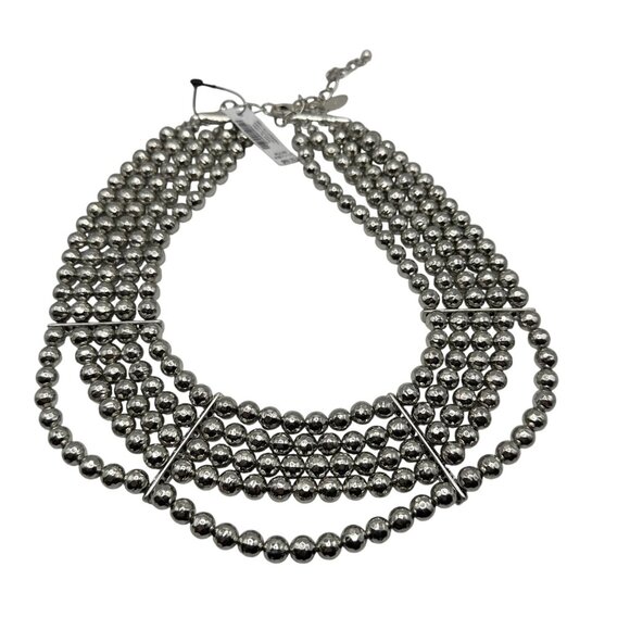 Chico's Necklace NWT Jewlery Statement 21" Adjustable Silver Tone Layered Beads - Picture 4 of 8